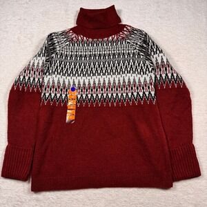John Paul Richard Women Burgundy Fair Isle Turtleneck Sweater Size M